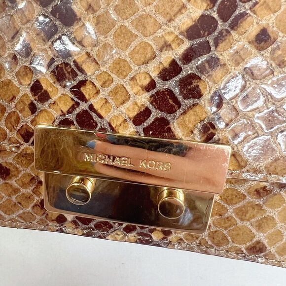 Michael Kors Snakeskin Brown Tan Snake Print Embossed Leather Crossbody Bag - Picture 7 of 8